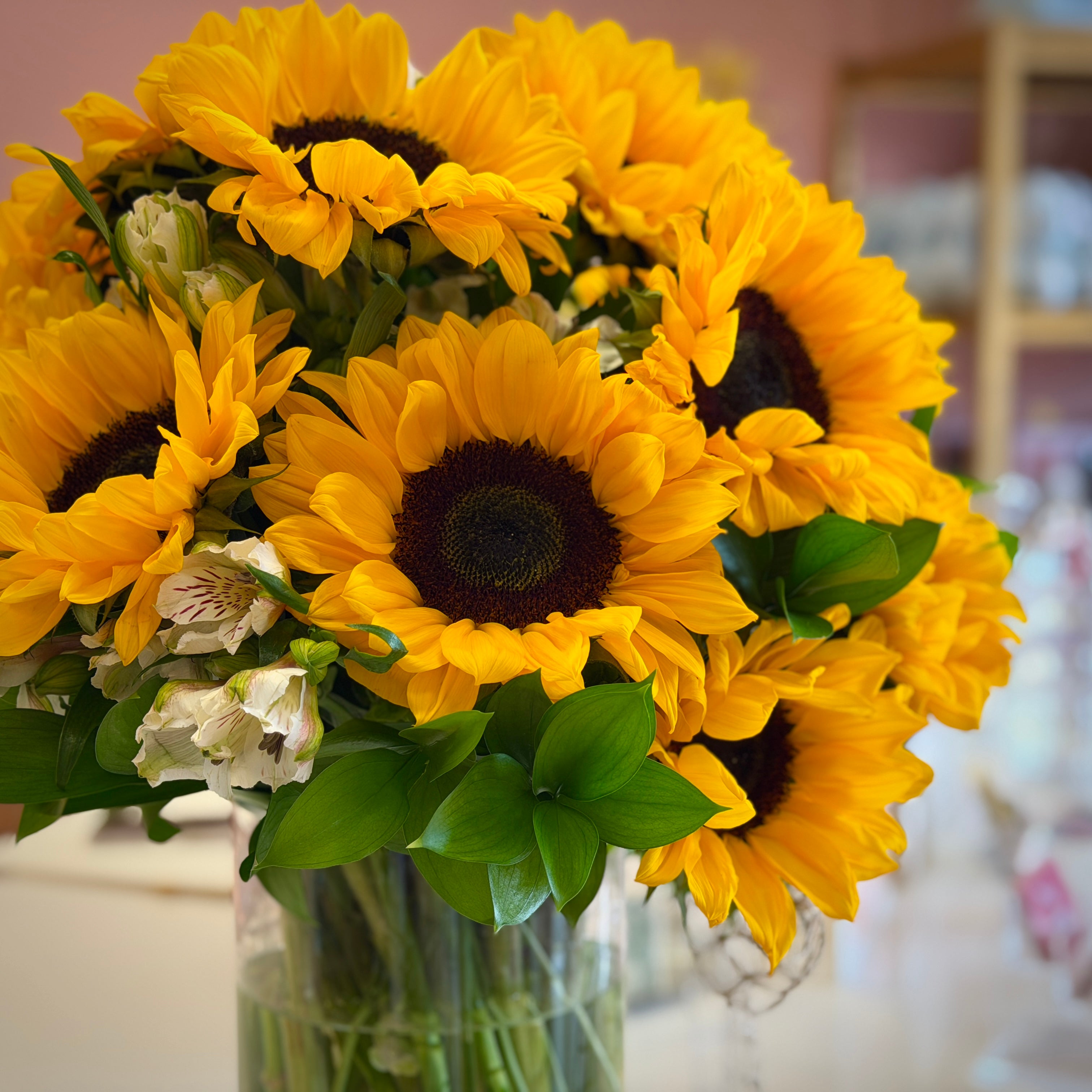 SUNNY Sunflowers & White Alstroemeria Signature Vase